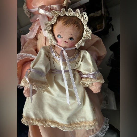 Very Large VTG Handmade And Painted Cloth Dolls,Little Girl & Her Baby Doll,1997 - Picture 2 of 6